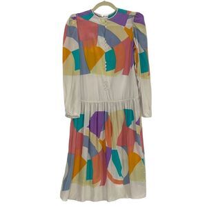 Mary McFadden 1980s Vintage Silk Geometric Print Dress | SIze S